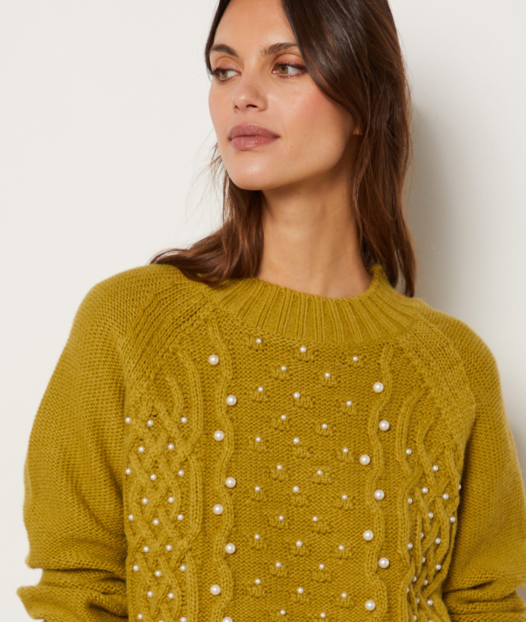 Pullover mit perlen am ärmel Clearance